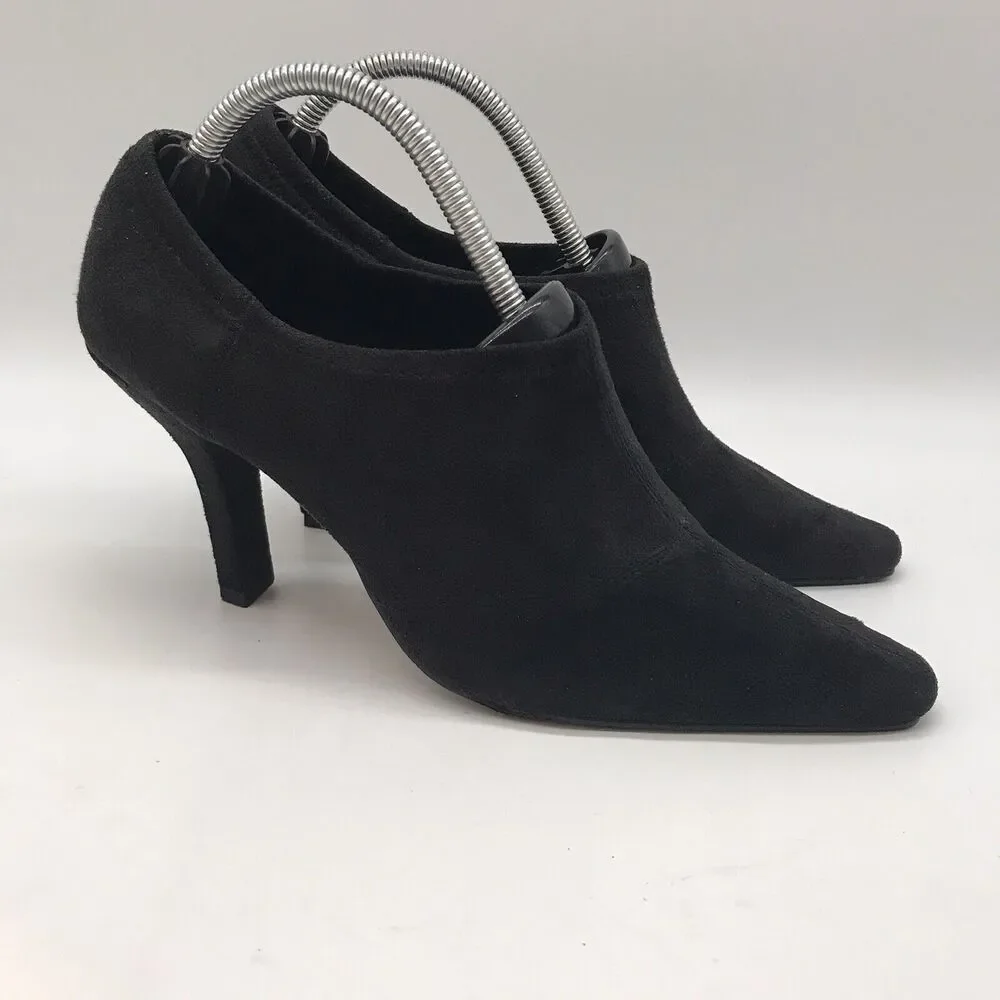 TAHARI TA-ZEST Black Stretch Suede Pumps Women's size 7.5M Ankle Style 3